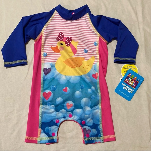 Color Fingers One Piece SPF 50 Swimwear with Duck Design - Picture 2 of 13